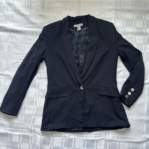 H&M Navy Blue Single Breast Viscose Blend Blazer Jacket